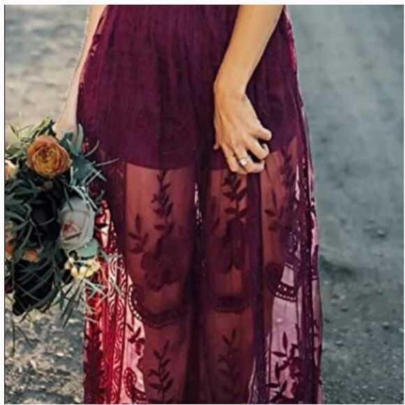 ✨ HP✨Maroon wine red maxi dress with lace overlay✨ - Picture 4 of 11